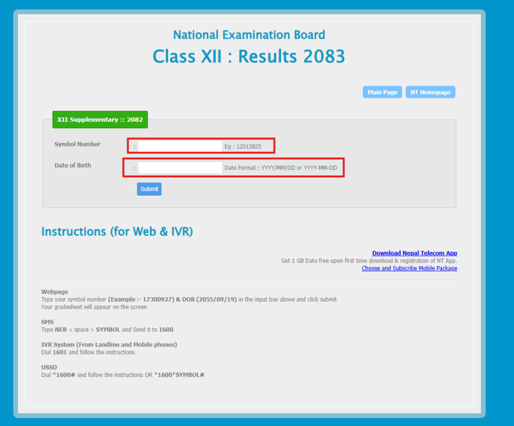 National Examination board Nepal exam result portal 2083