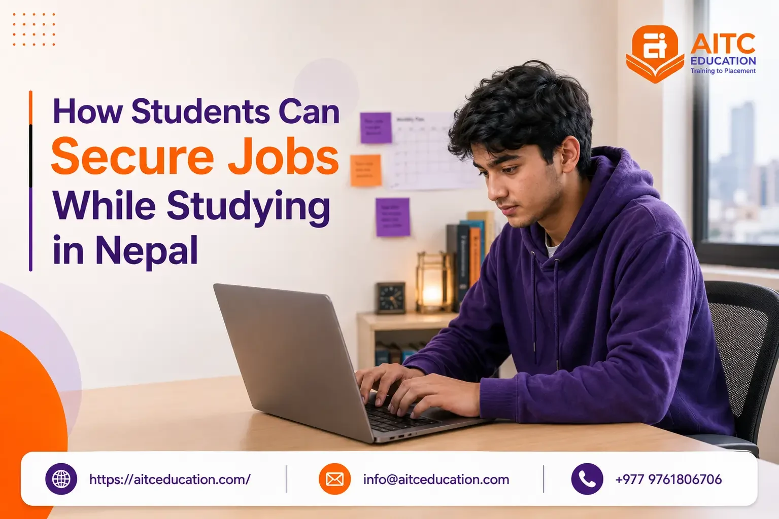 Student working part-time online while studying in Nepal